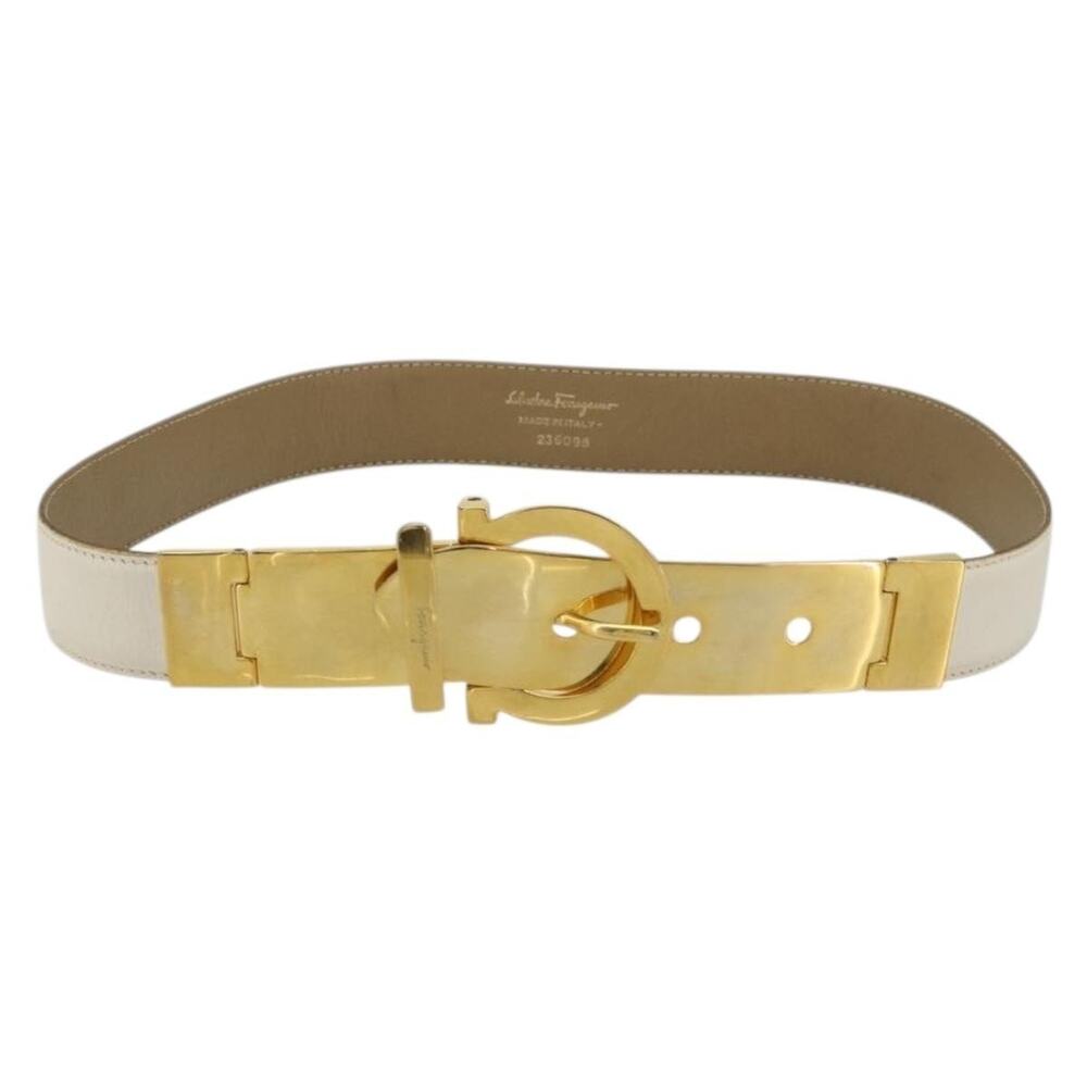 Salvatore Ferragamo Leather Gancini Belt White Gold